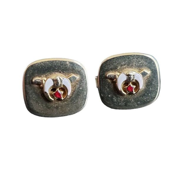 VINTAGE Shriners Masonic Gold-Tone Cufflinks - 4621 - Picture 2 of 4
